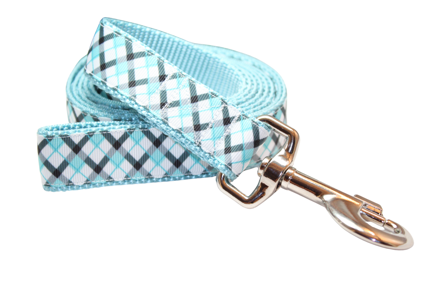 Teal & Black Plaid Dog Collar