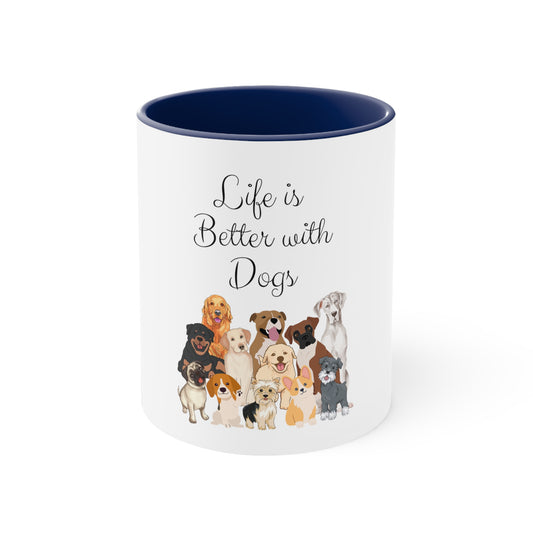Life is Better with Dogs Accent Coffee Mug, 11oz