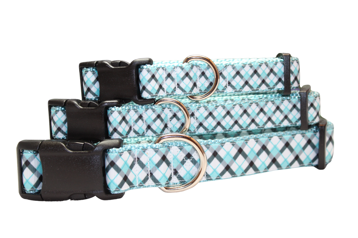 Teal & Black Plaid Dog Collar