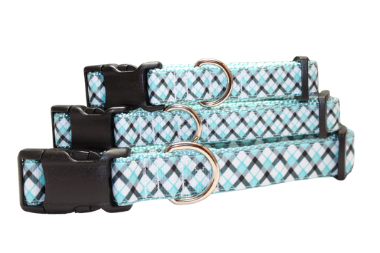 Teal & Black Plaid Dog Collar