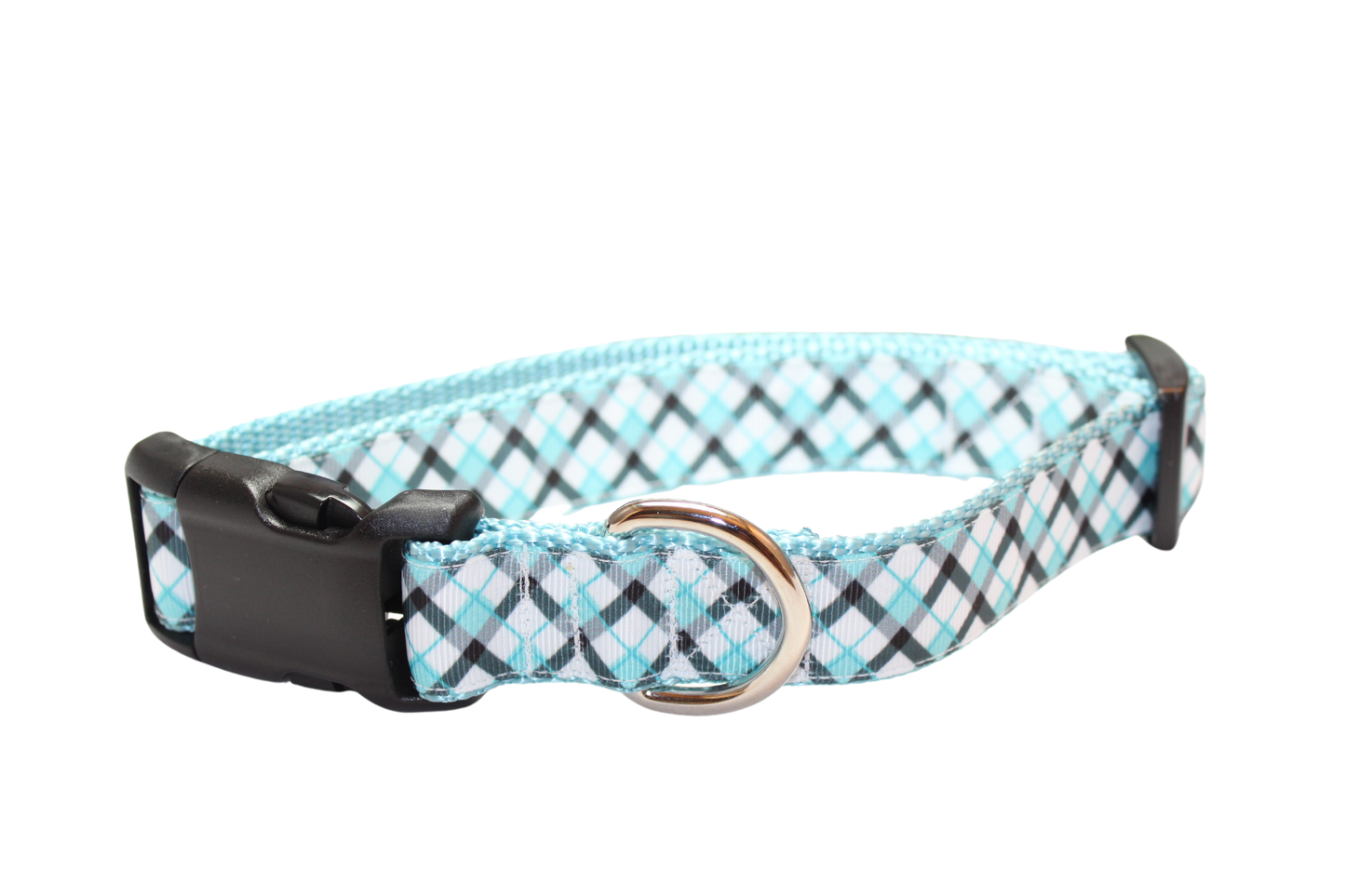 Teal & Black Plaid Dog Collar